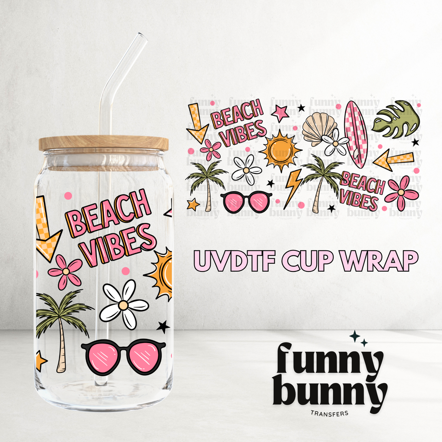 Beach Vibes Girl - 16oz UVDTF Cup Wrap