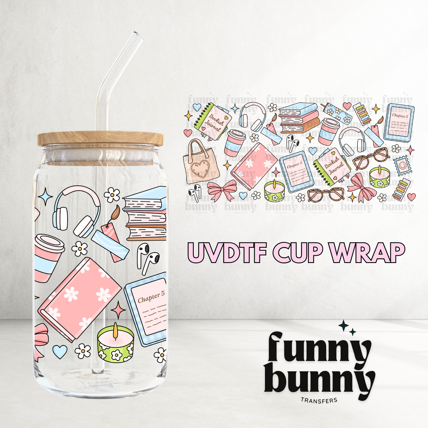 Bookish Girly Essentials 2.0 - 16oz UVDTF Cup Wrap