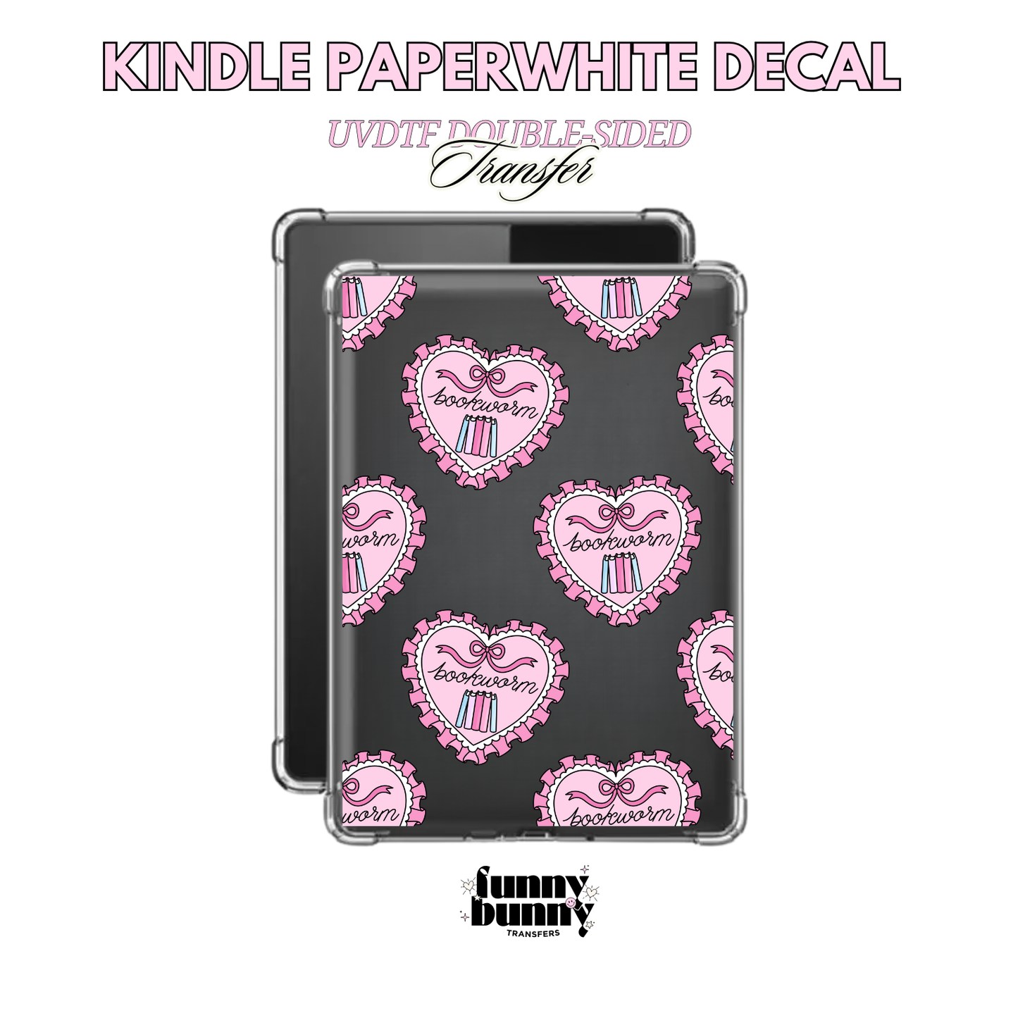 Bookworm Pink Heart - Kindle Decal