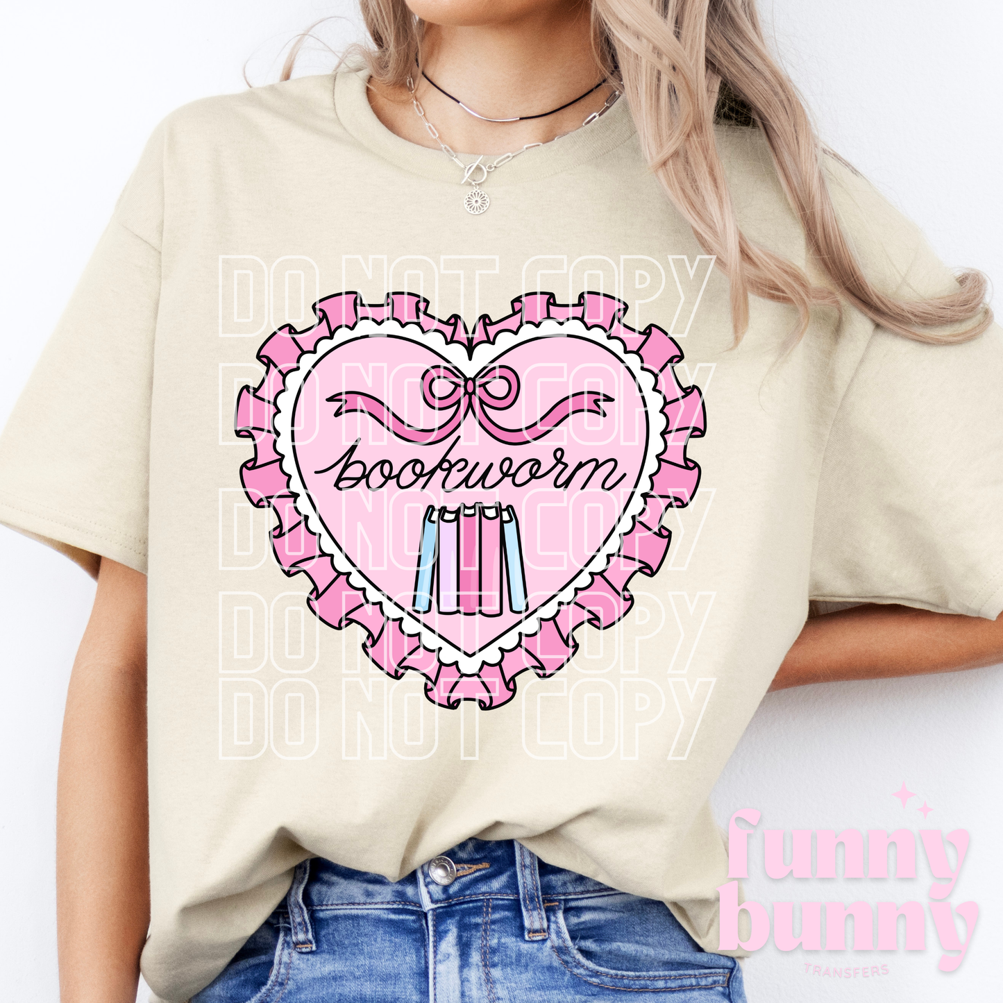 Bookworm Pink Hearts - DTF Transfer