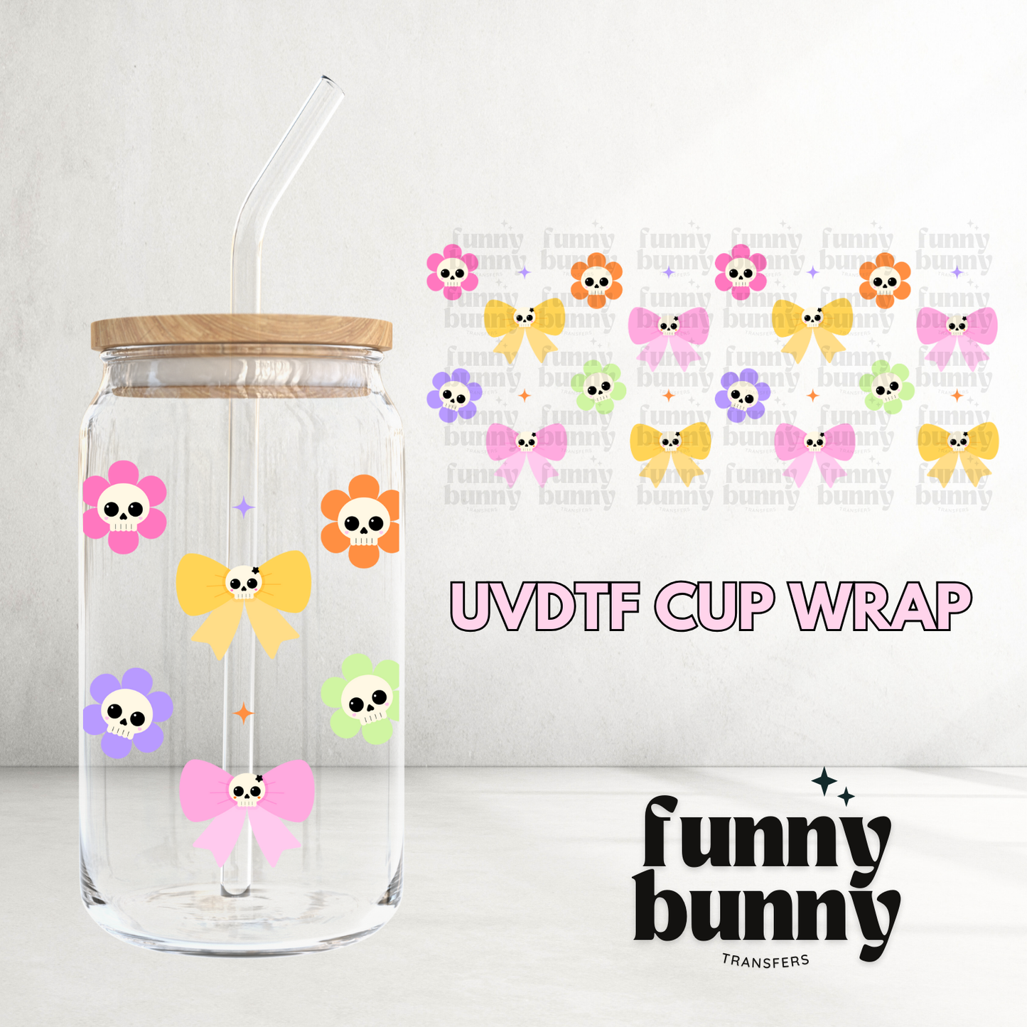 Bow & Skulls - 16oz UVDTF Cup Wrap