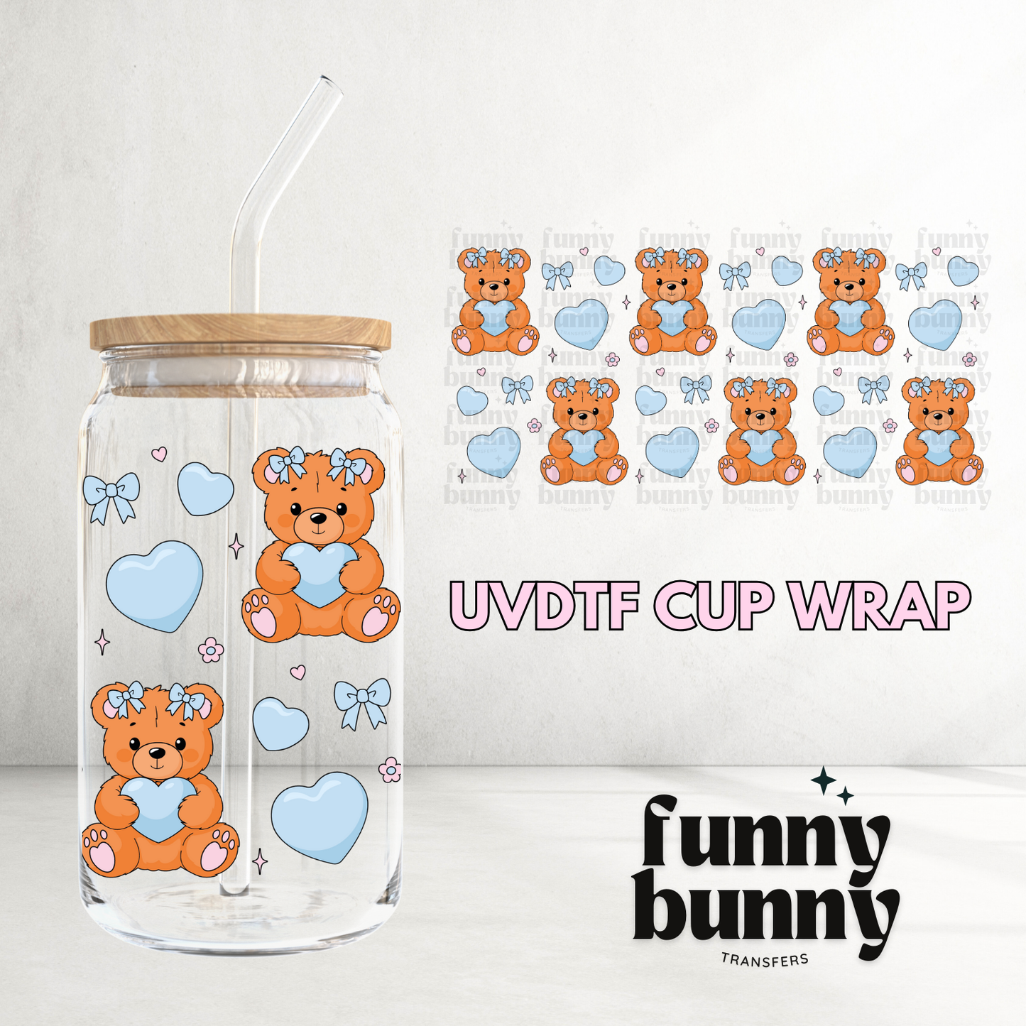 Caring Bear - 16oz UVDTF Cup Wrap