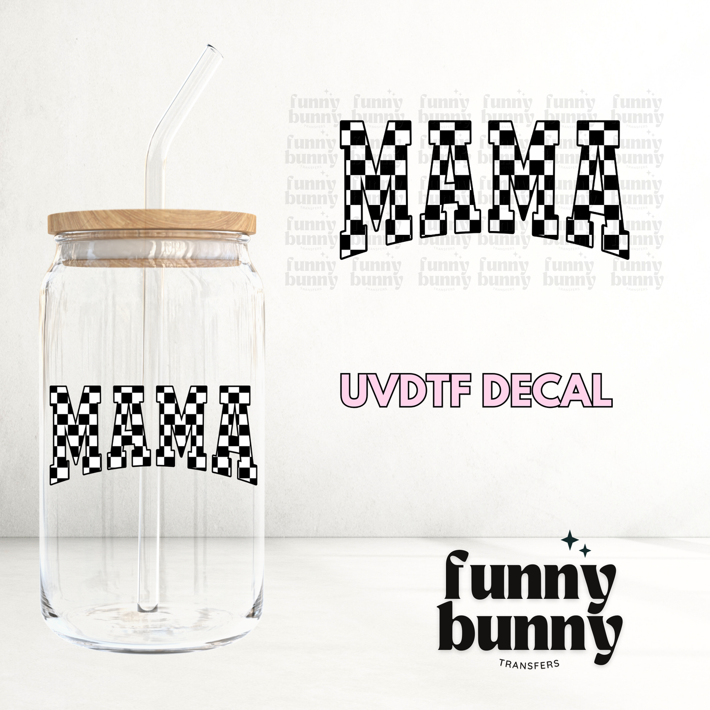 Checkered Mama Varsity - UVDTF Decal