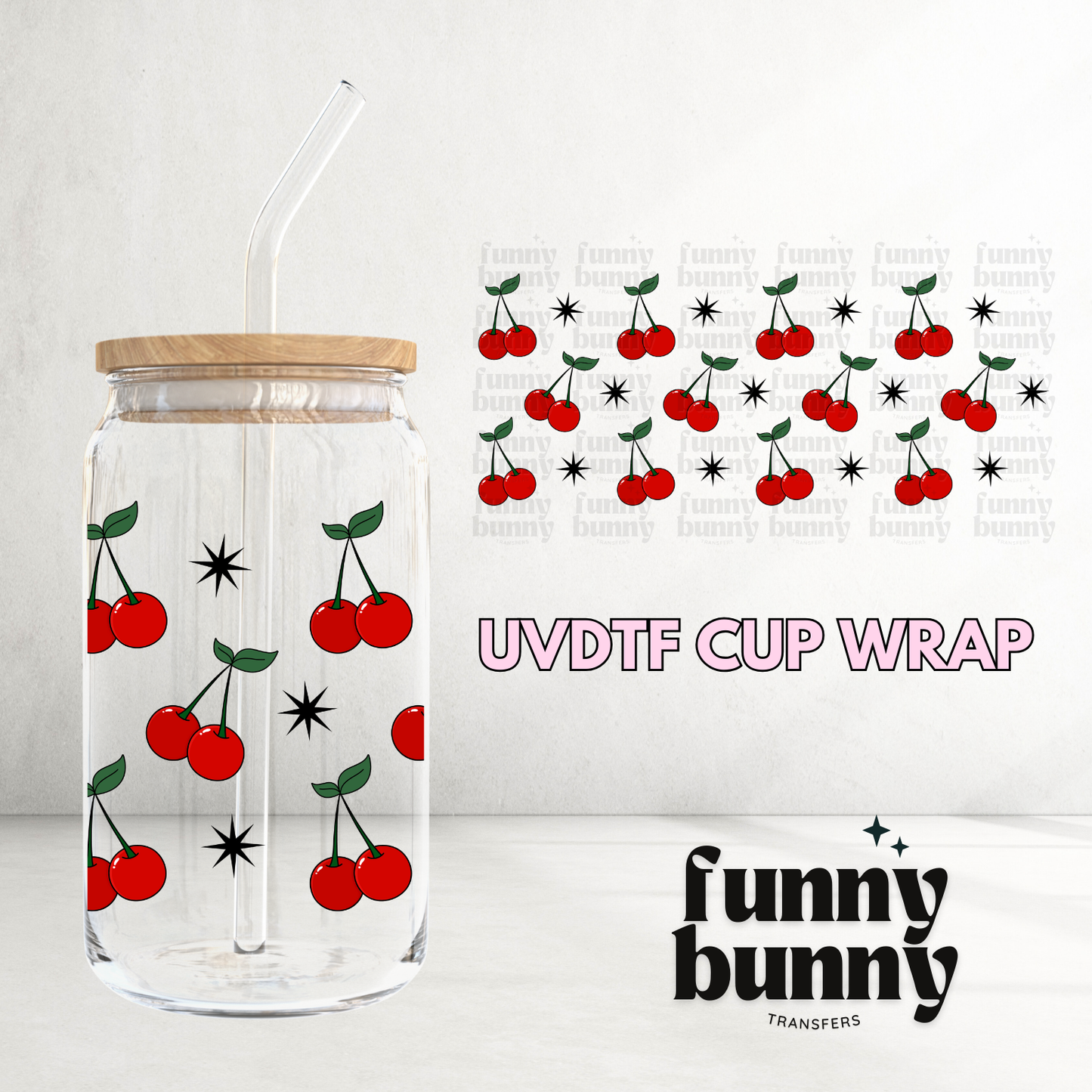 Cherry Stars - 16oz UVDTF Cup Wrap