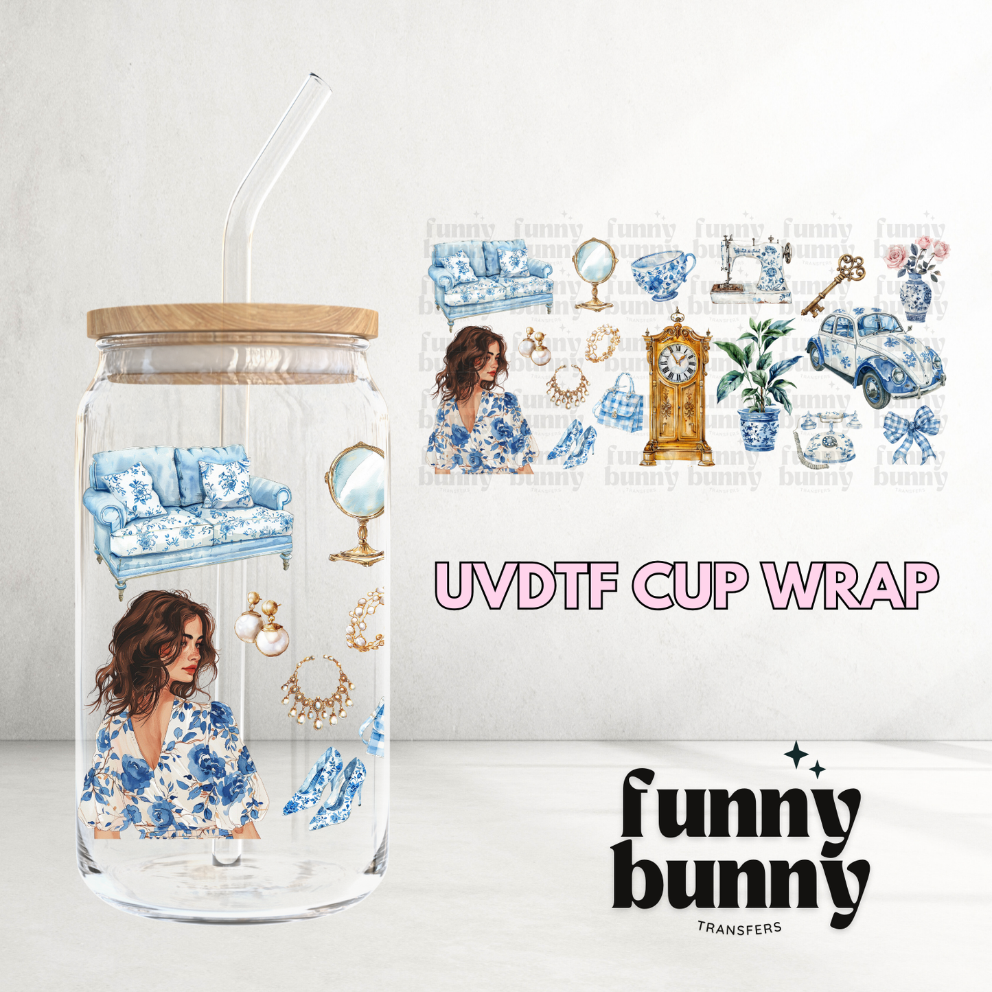 Chinoiserie Floral Azul - 16oz UVDTF Cup Wrap