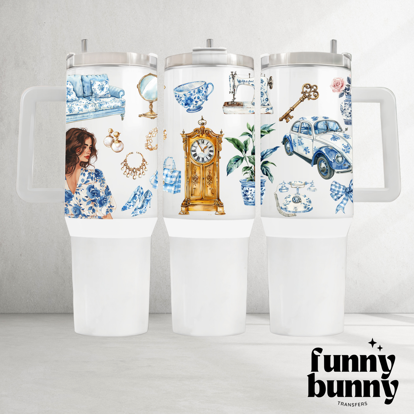 Chinoiserie Floral Azul - 40oz UVDTF Tumbler Wrap