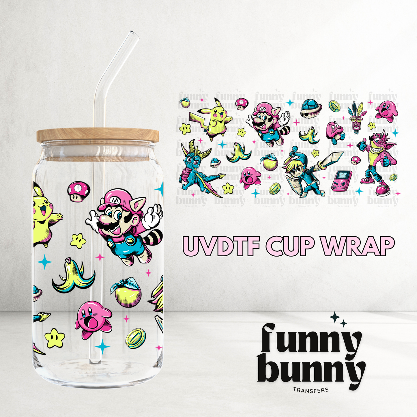 Classic 90's Video Games - 16oz UVDTF Cup Wrap