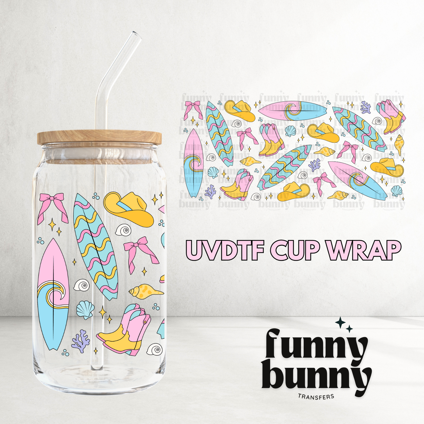 Retro Coastal Cowgirl - 16oz UVDTF Cup Wrap