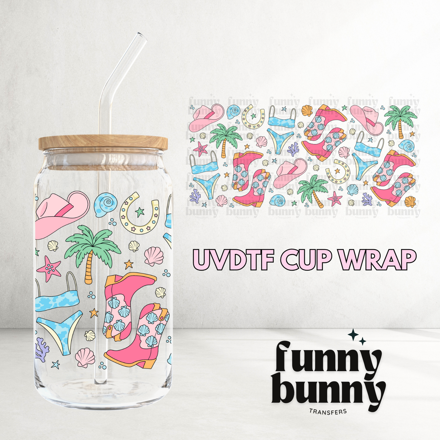 Coastal Cowgirl Essentials - 16oz UVDTF Cup Wrap