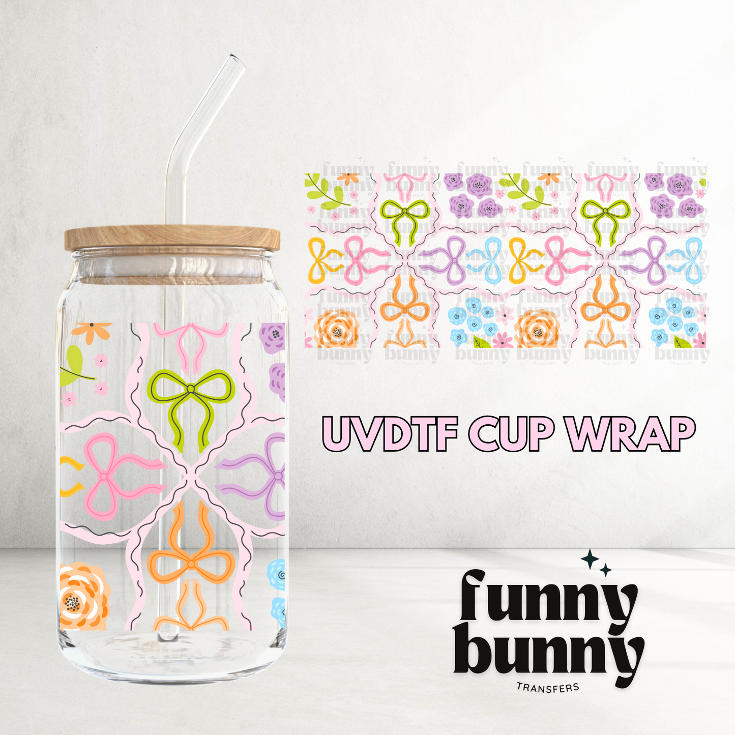 Colorful Floral Bows - 16oz UVDTF Cup Wrap