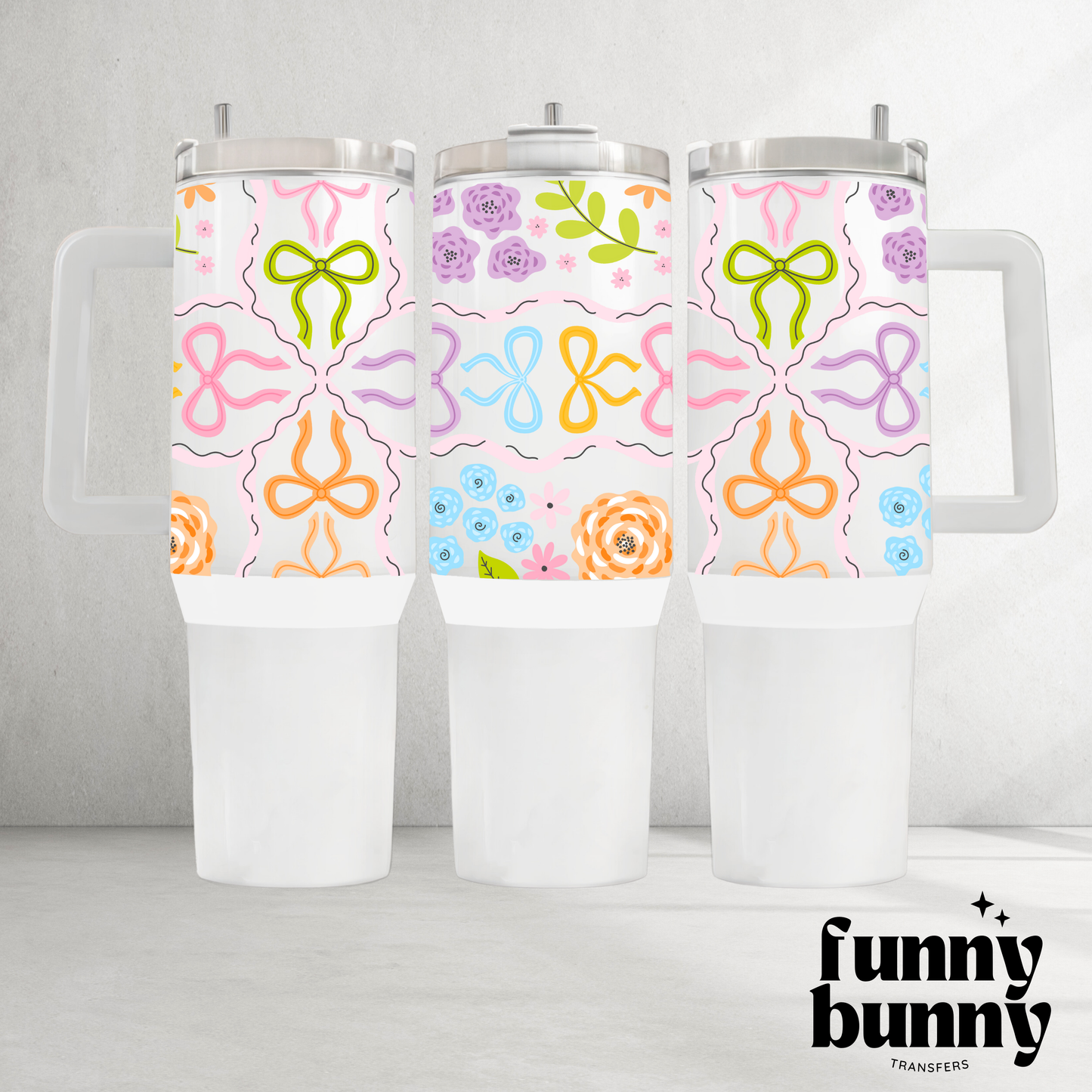 Colorful Floral Bows - 40oz UVDTF Tumbler Wrap