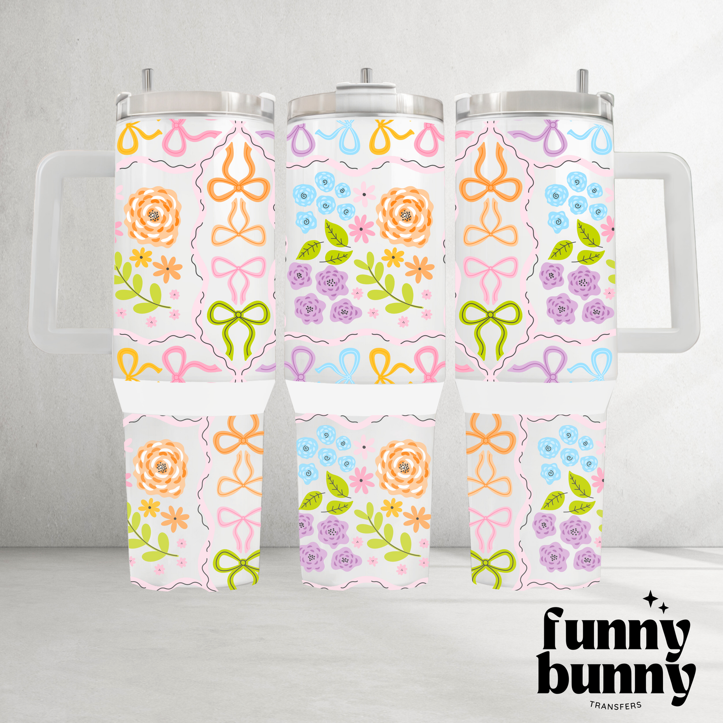 Colorful Floral Bows - 40oz UVDTF Tumbler Wrap