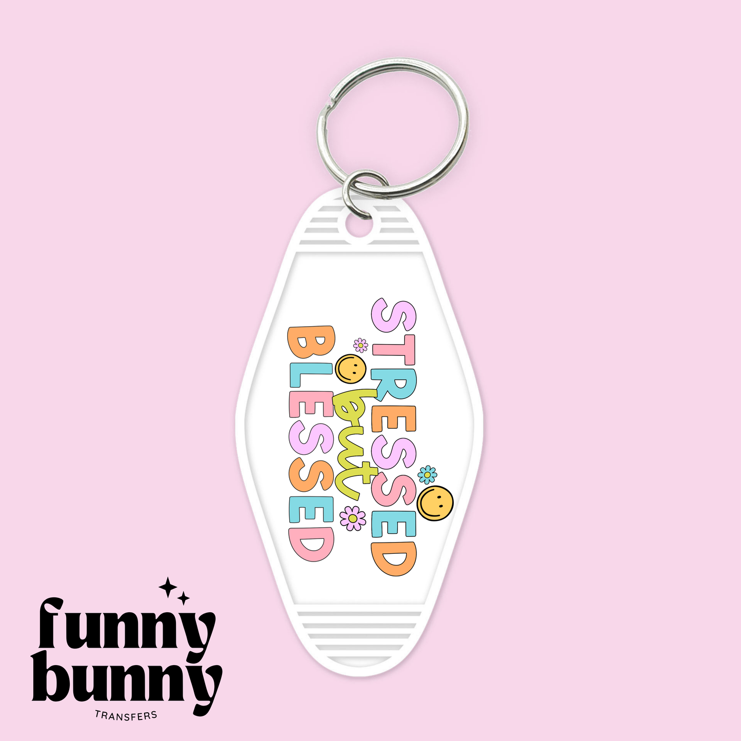 Colorful Stressed But Blessed - Motel Keychain