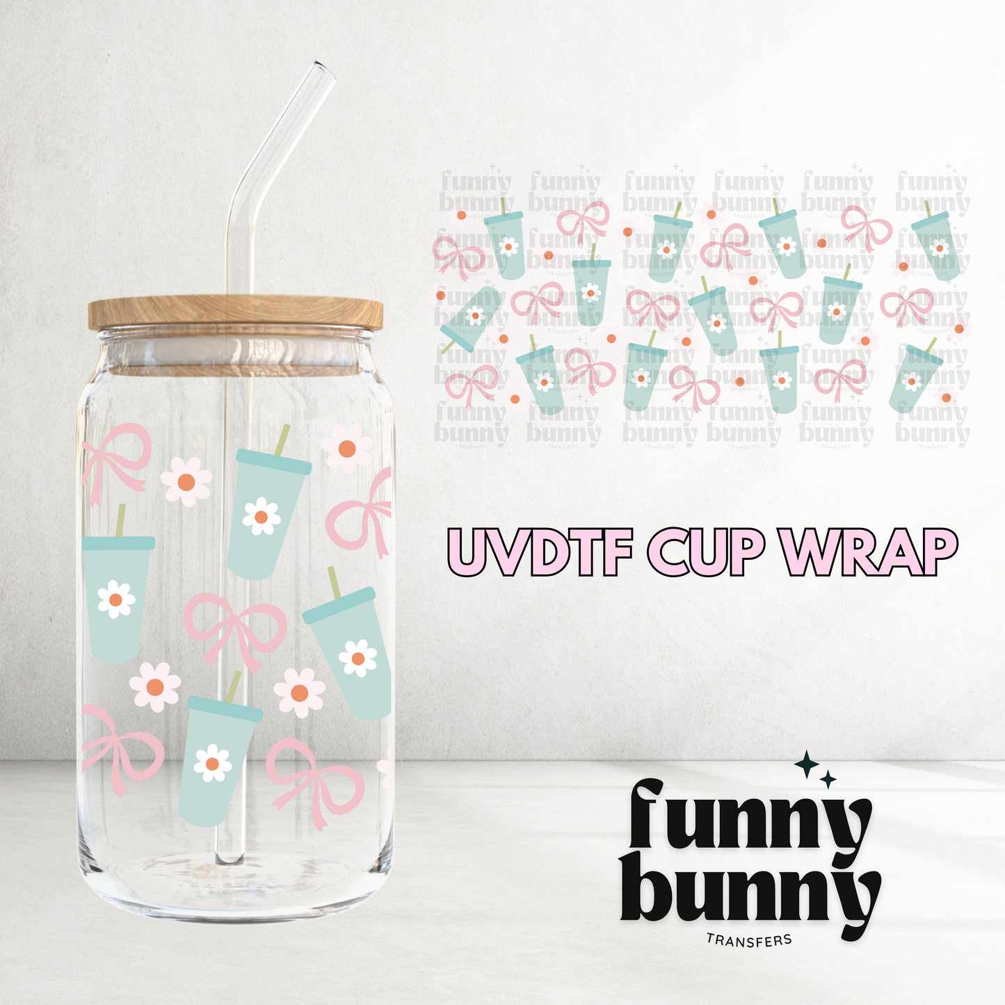 Coquette Pink Bows Drink - 16oz UVDTF Cup Wrap