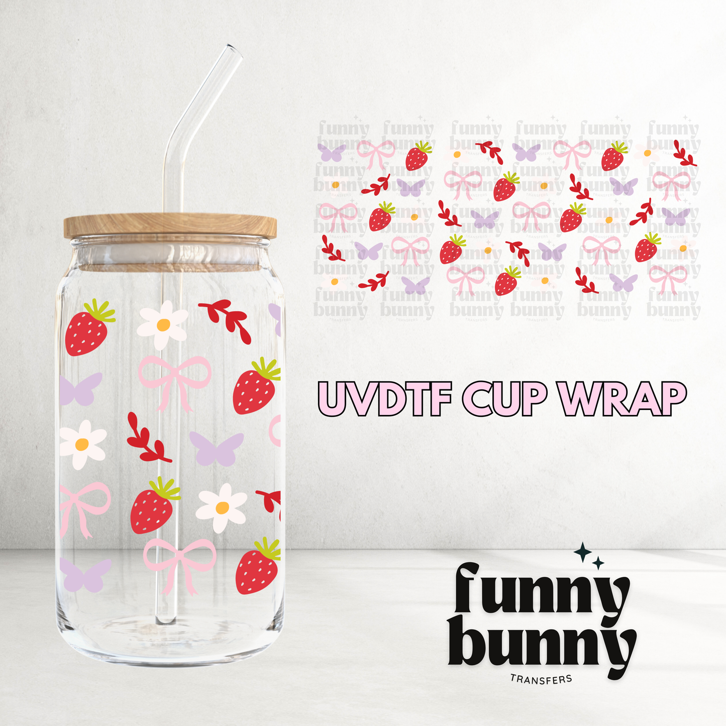 Coquette Strawberry - 16oz UVDTF Cup Wrap