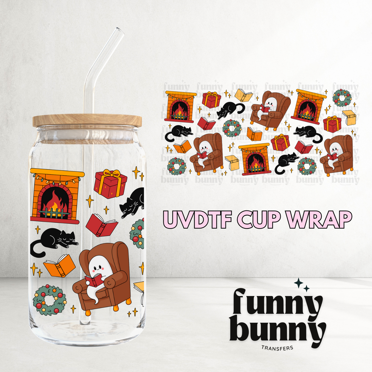 Cozy Xmas Boos - 16oz UVDTF Cup Wrap