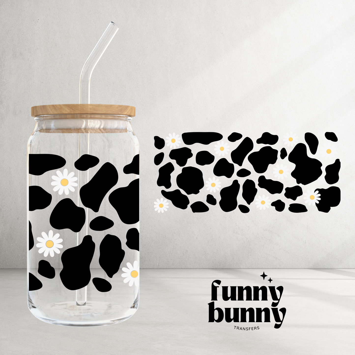 Daysy cow print - 16oz UVDTF Cup Wrap