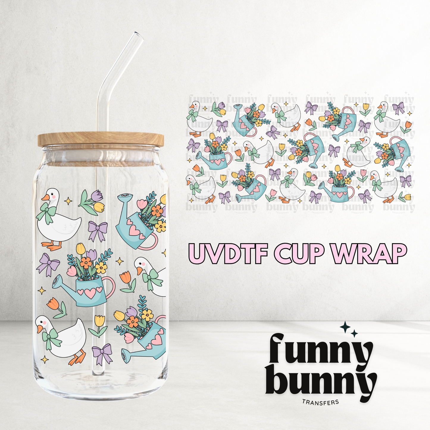 Ducks & Flowers - 16oz UVDTF Cup Wrap