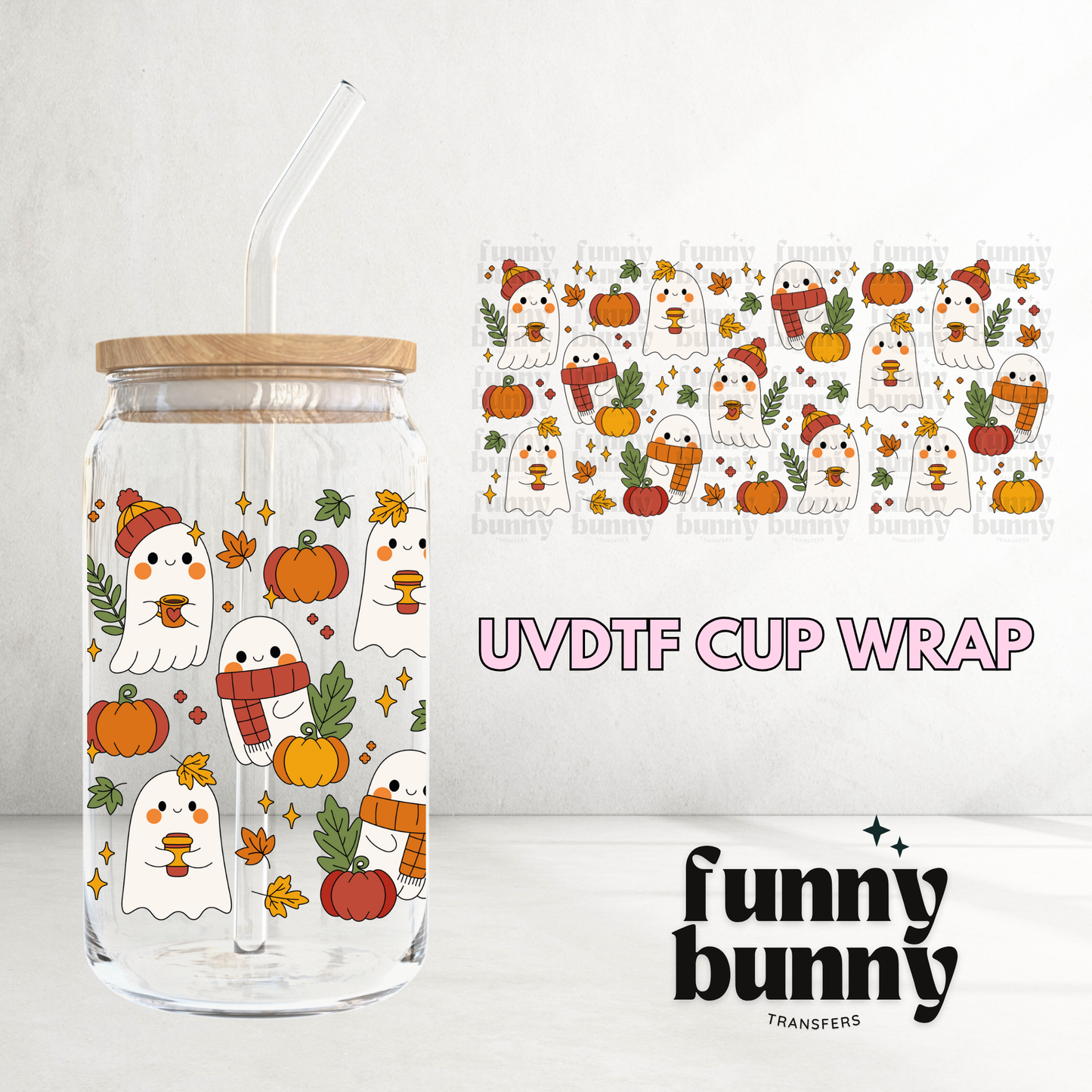 Fall Ghostie - 16oz UVDTF Cup Wrap
