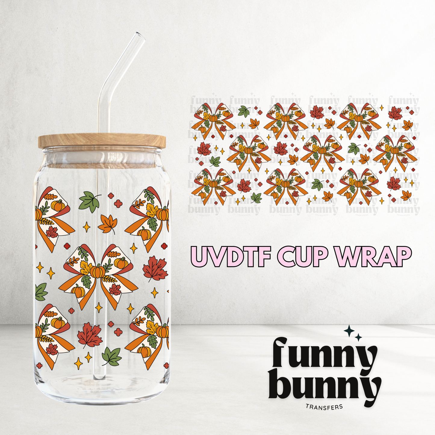 Fall Pumpkin Bow - 16oz UVDTF Cup Wrap