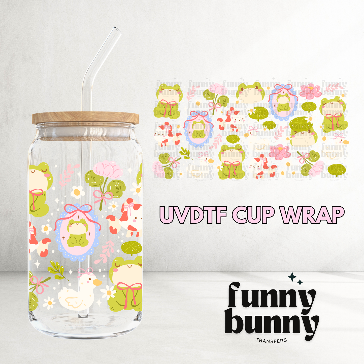 Froggie Floral Garden - 16oz UVDTF Cup Wrap