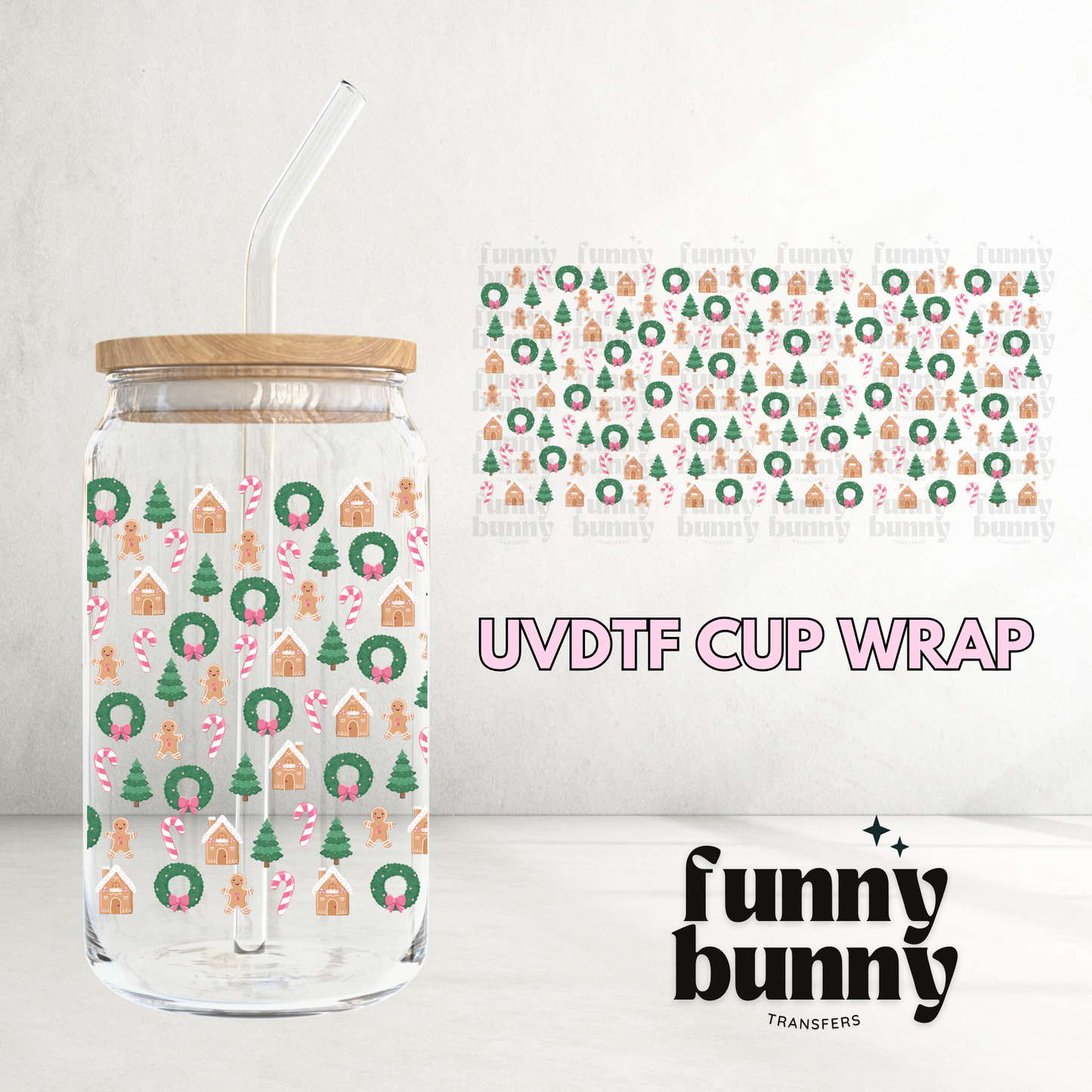 Gingerbread & Candy Canes - 16oz UVDTF Cup Wrap