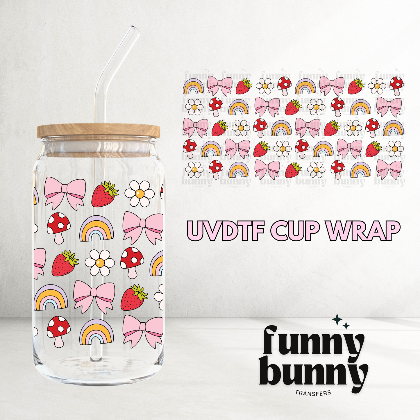 Girly Bows & Rainbows - 16oz UVDTF Cup Wrap