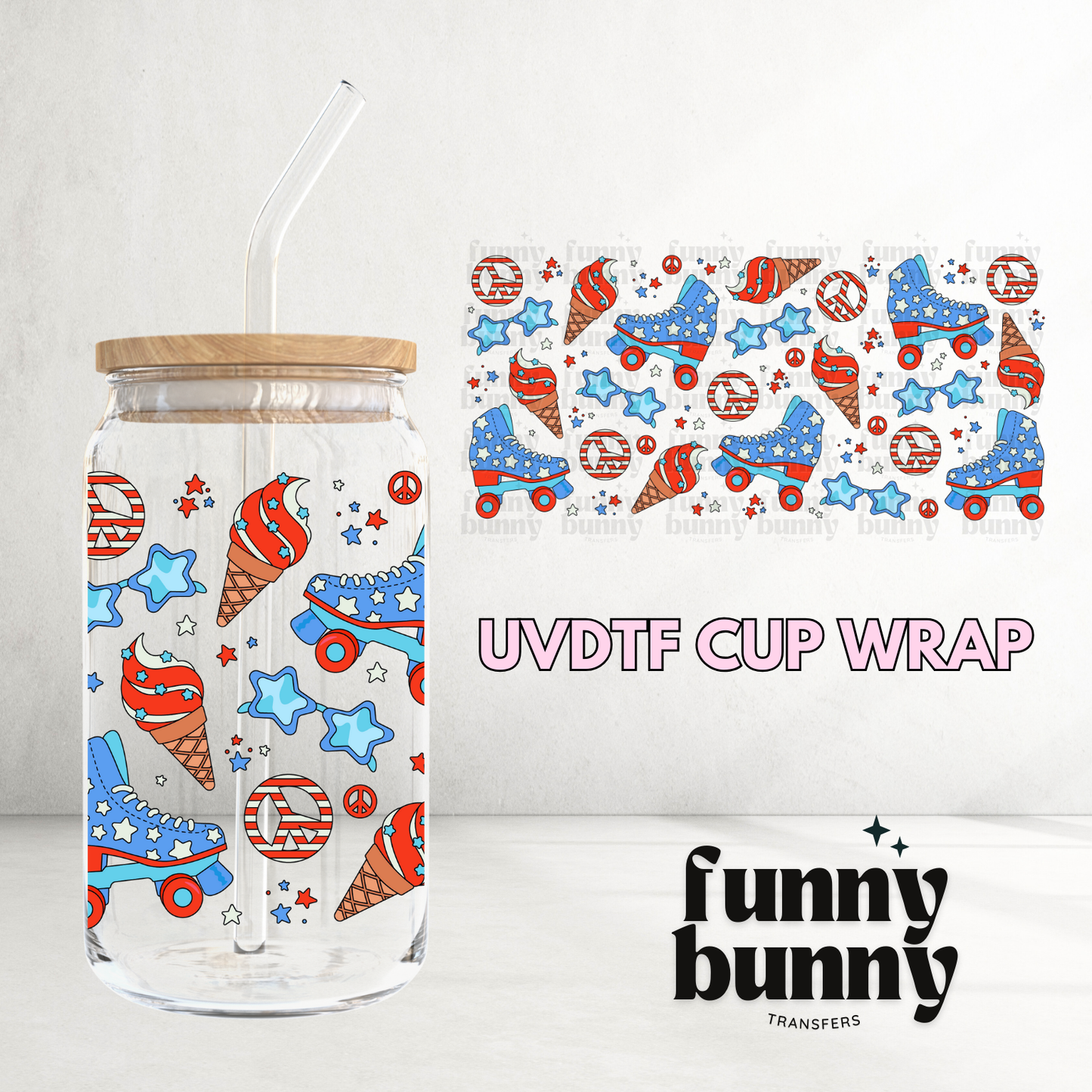 Groovy 4th Of July - 16oz UVDTF Cup Wrap