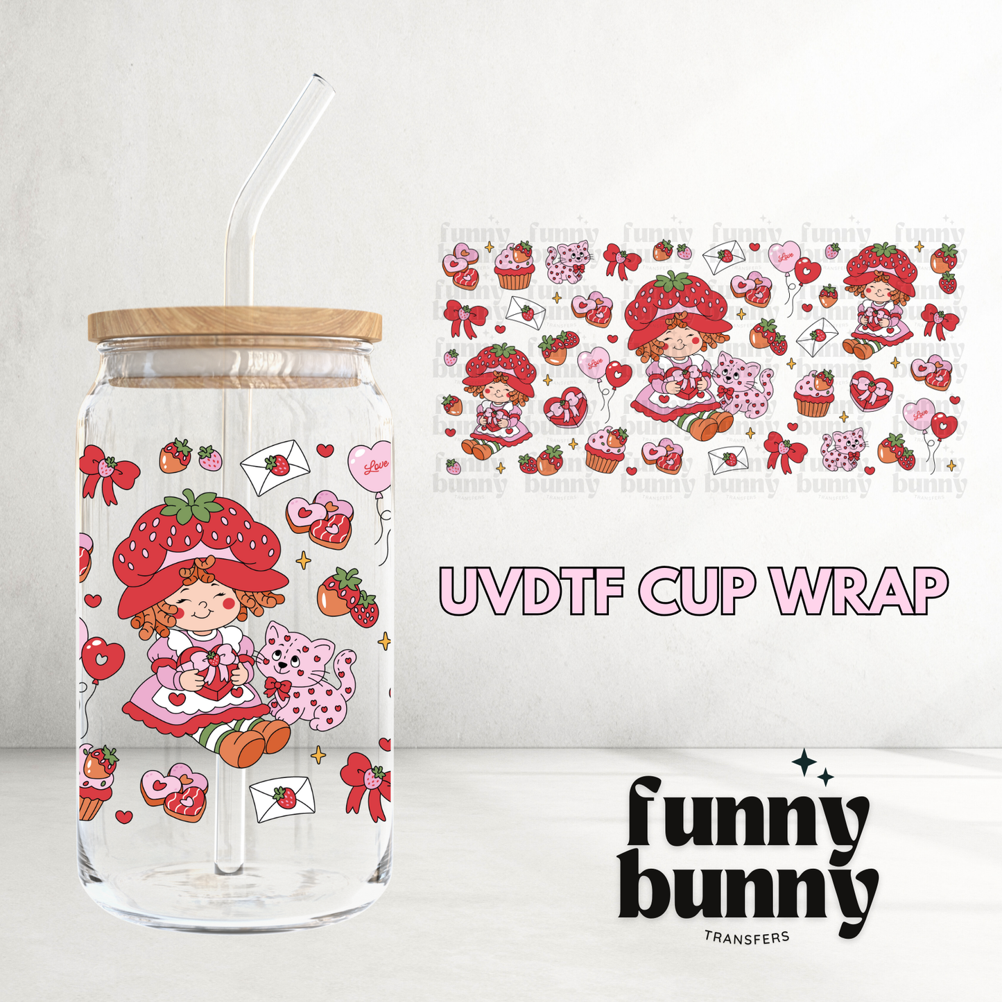 Heart Strawberry Girl - 16oz UVDTF Cup Wrap