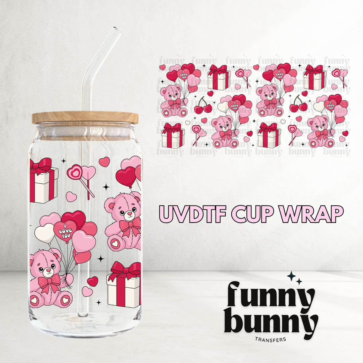 Heart You Pink Bear - 16oz UVDTF Cup Wrap