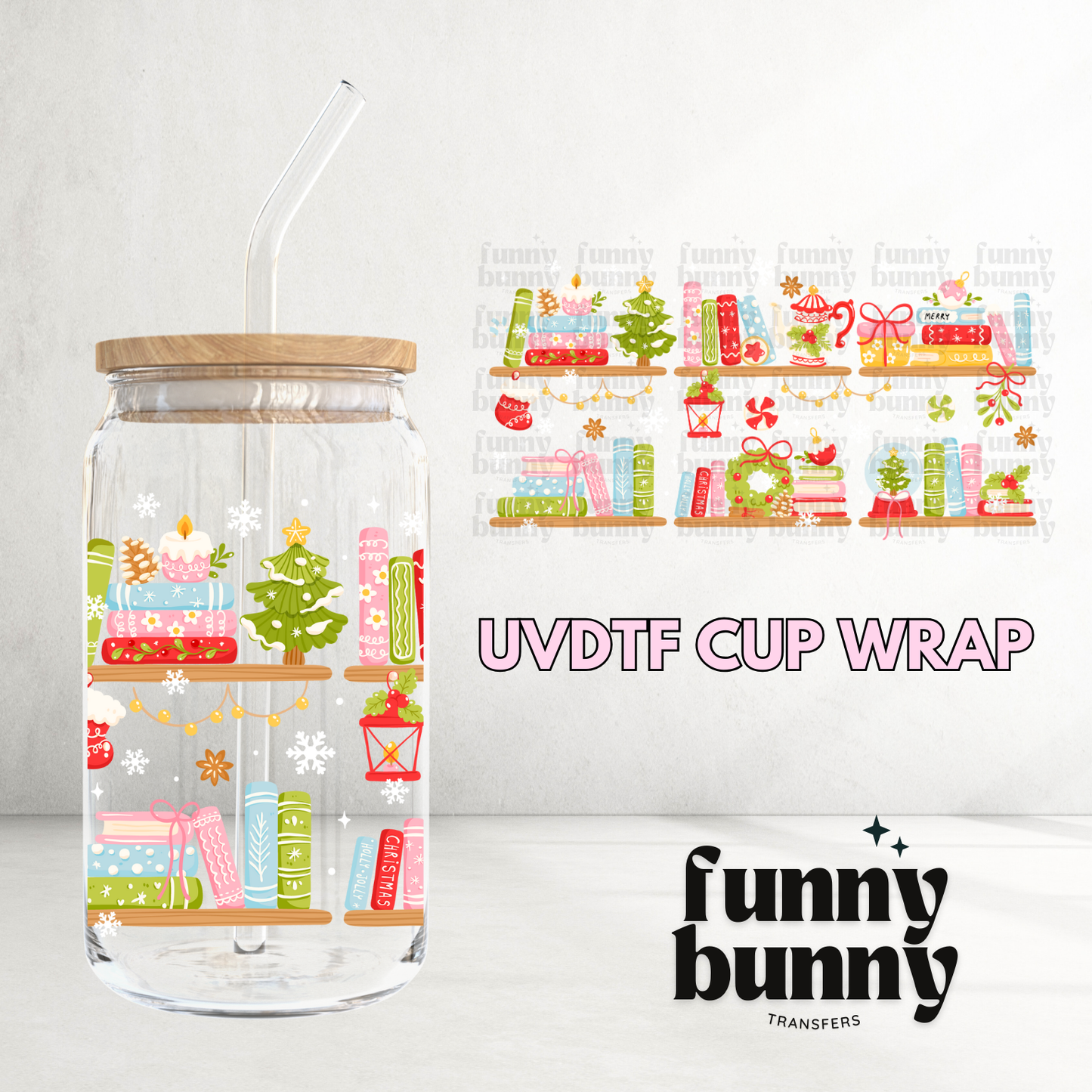 Holiday Bookshelf - 16oz UVDTF Cup Wrap