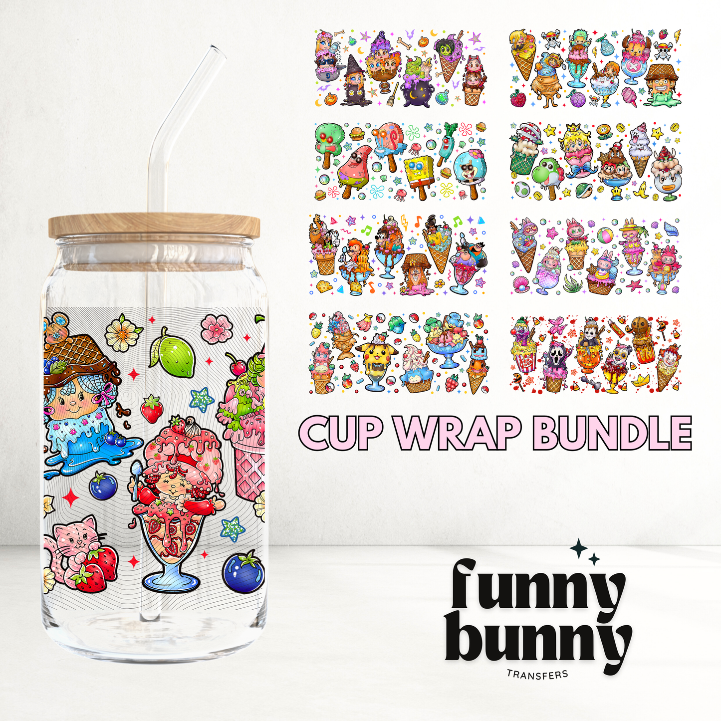 Ice Cream Popsicles - UVDTF 16oz Cup Wrap Bundle