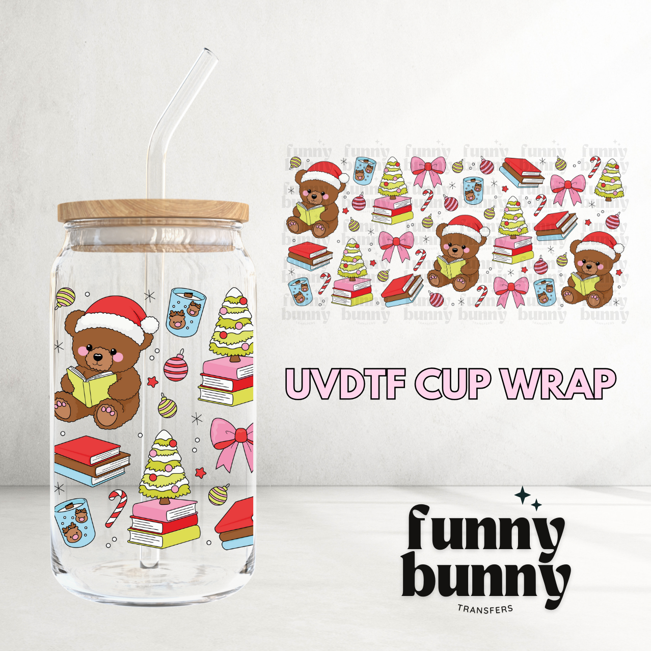 Jolly Teddy Xmas - 16oz UVDTF Cup Wrap