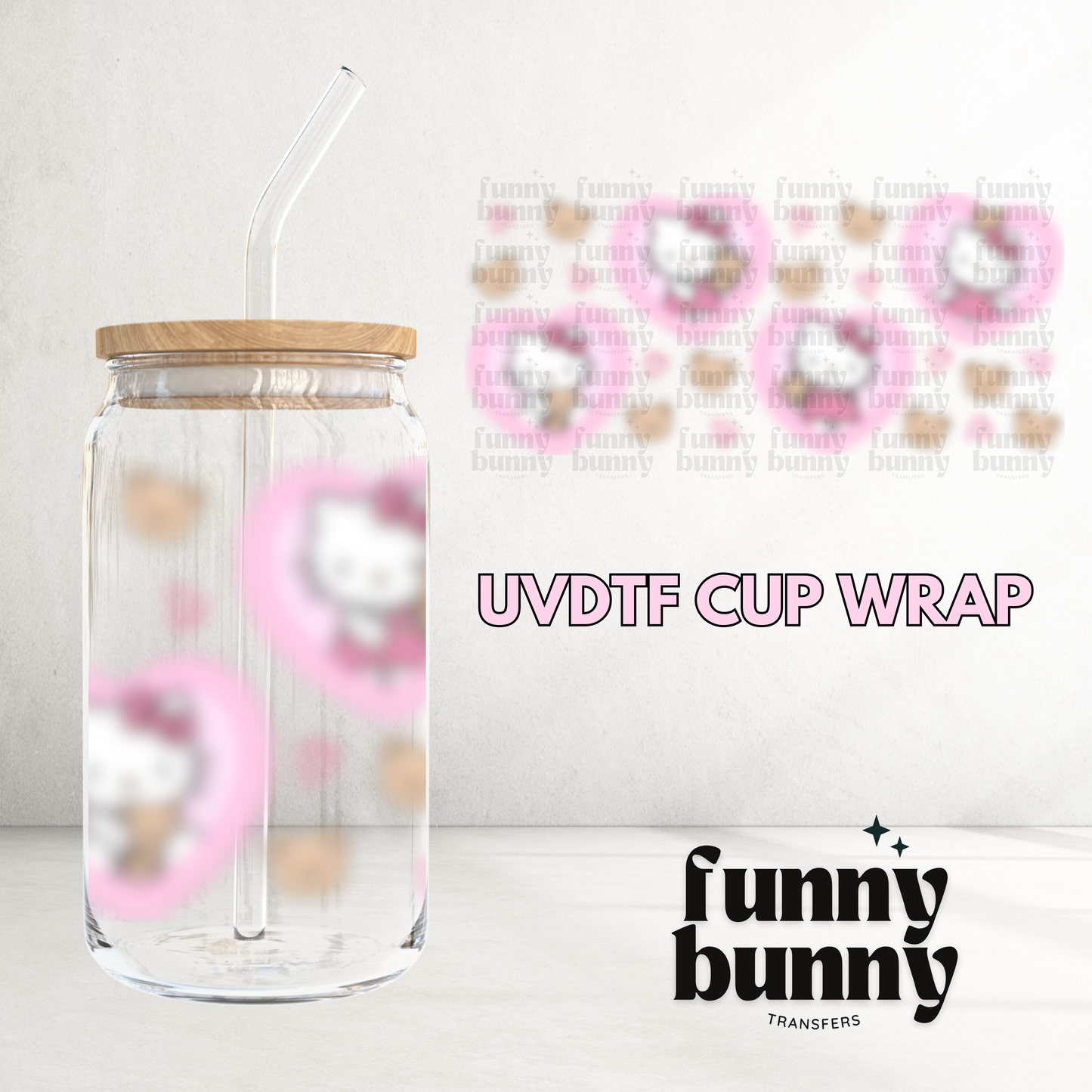 Kawaii Pink Hearts - 16oz UVDTF Cup Wrap