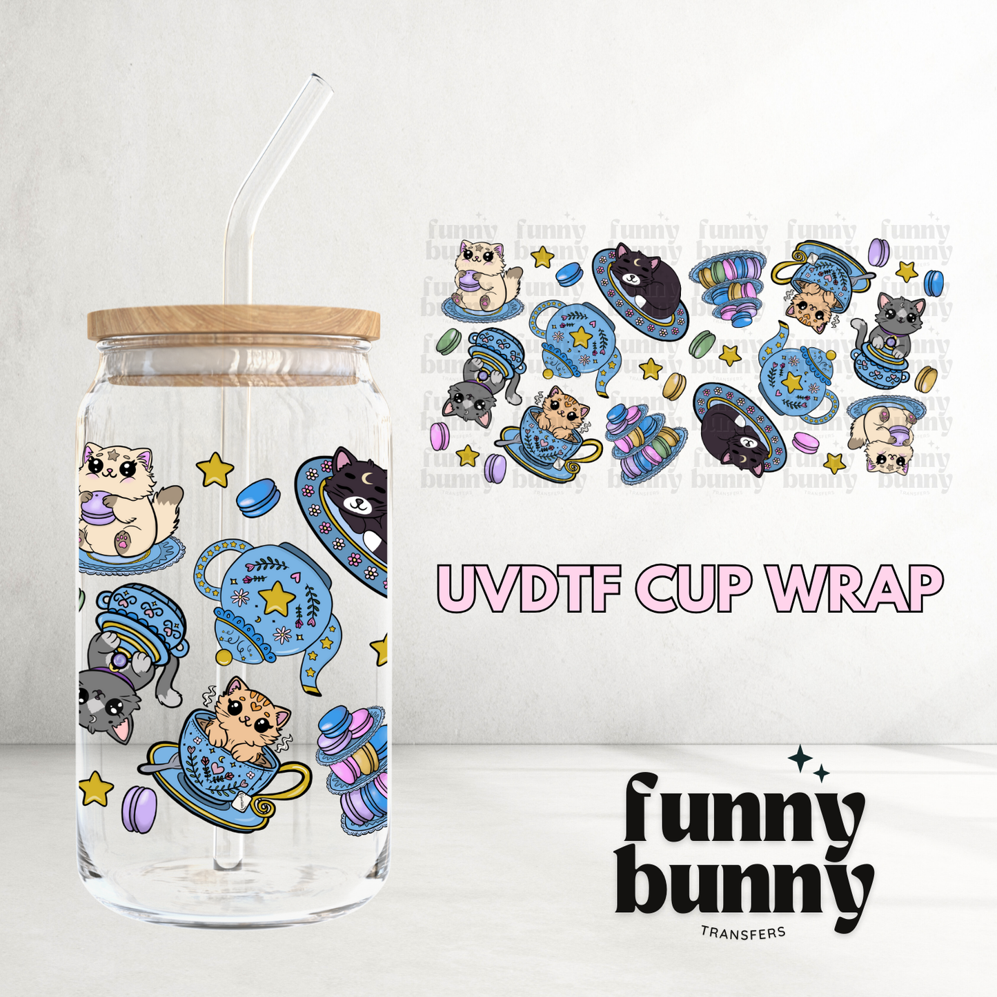 Kitty Tea Party - 16oz UVDTF Cup Wrap