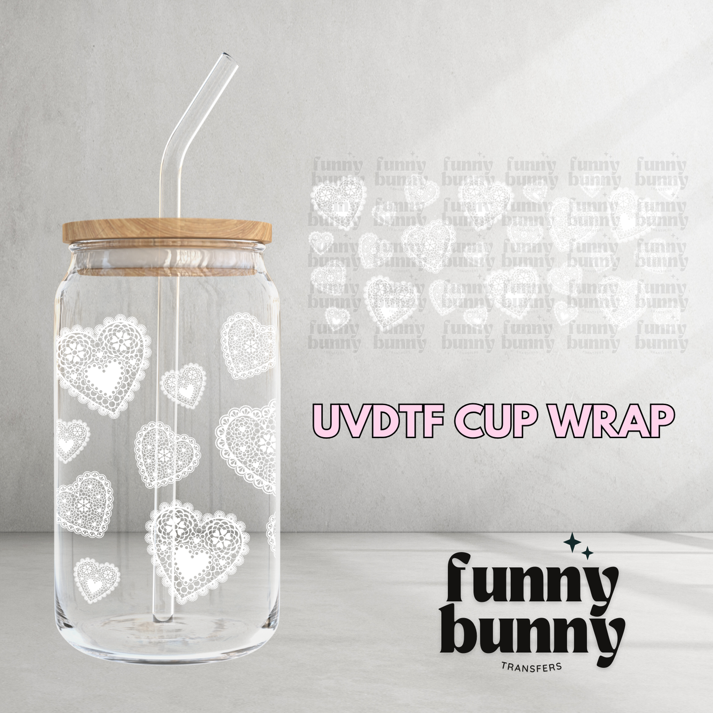 Lacey Hearts - 16oz UVDTF Cup Wrap