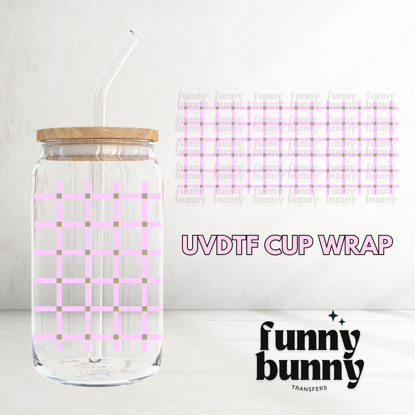 Lavender Checkered Pattern - 16oz UVDTF Cup Wrap