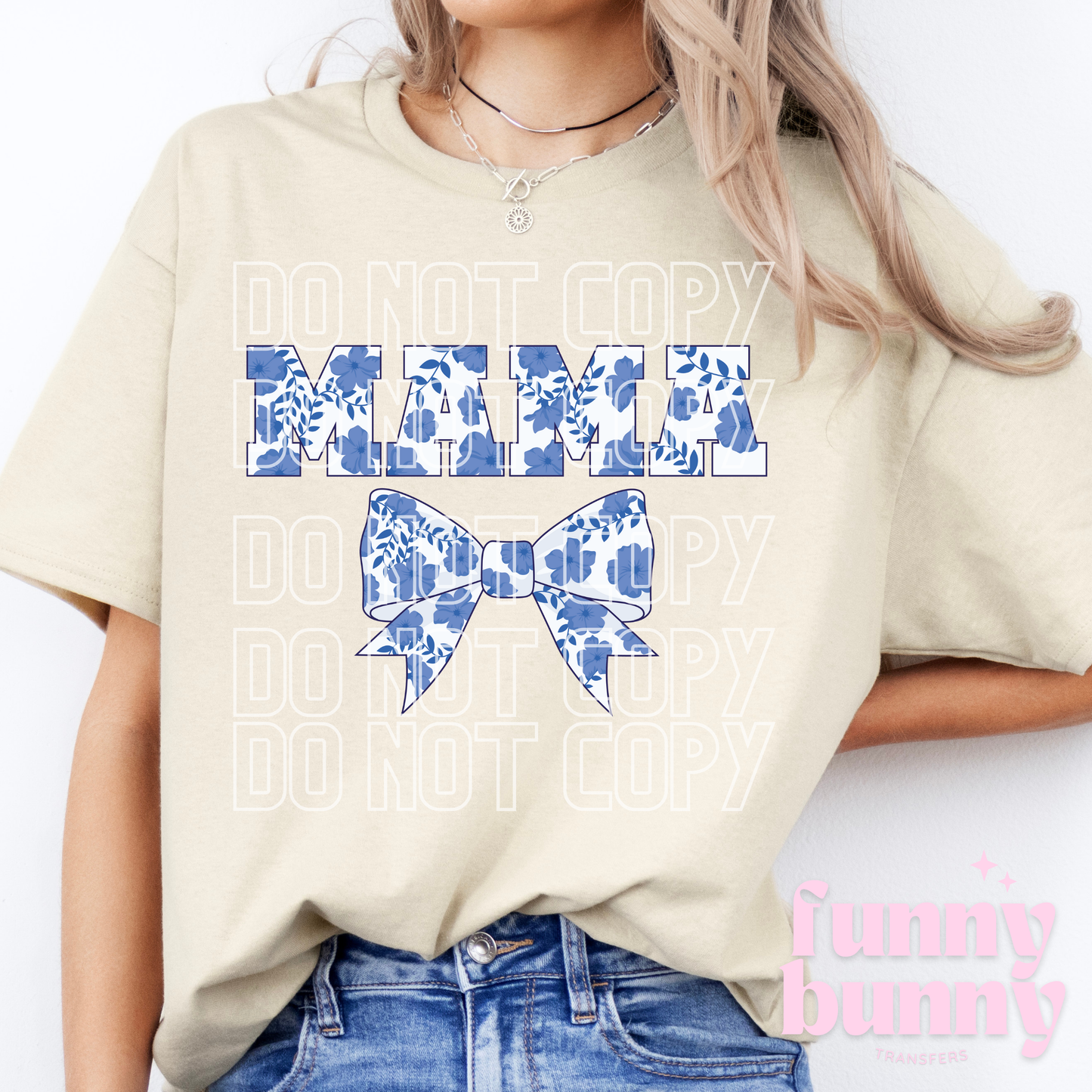 Mama Blue Floral Bow - DTF Transfer