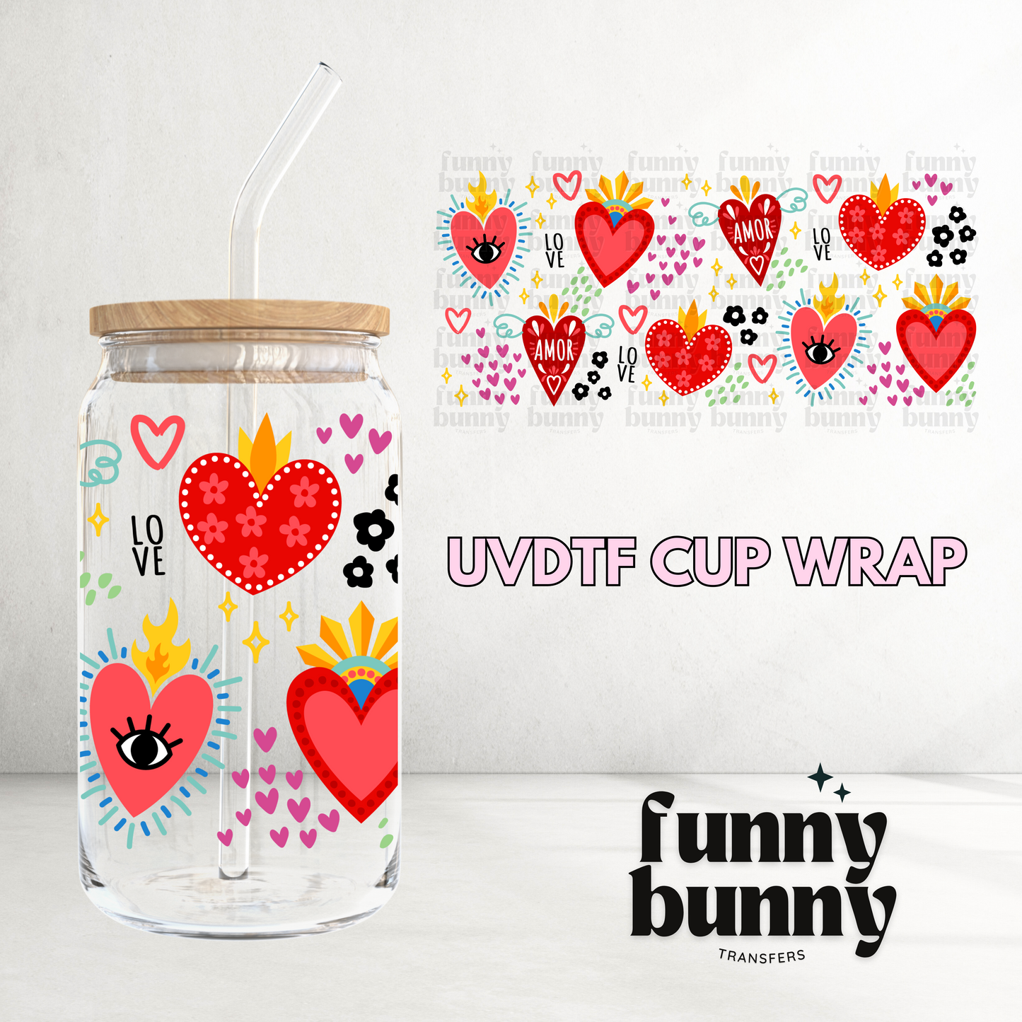 Mexican Hearts - 16oz UVDTF Cup Wrap