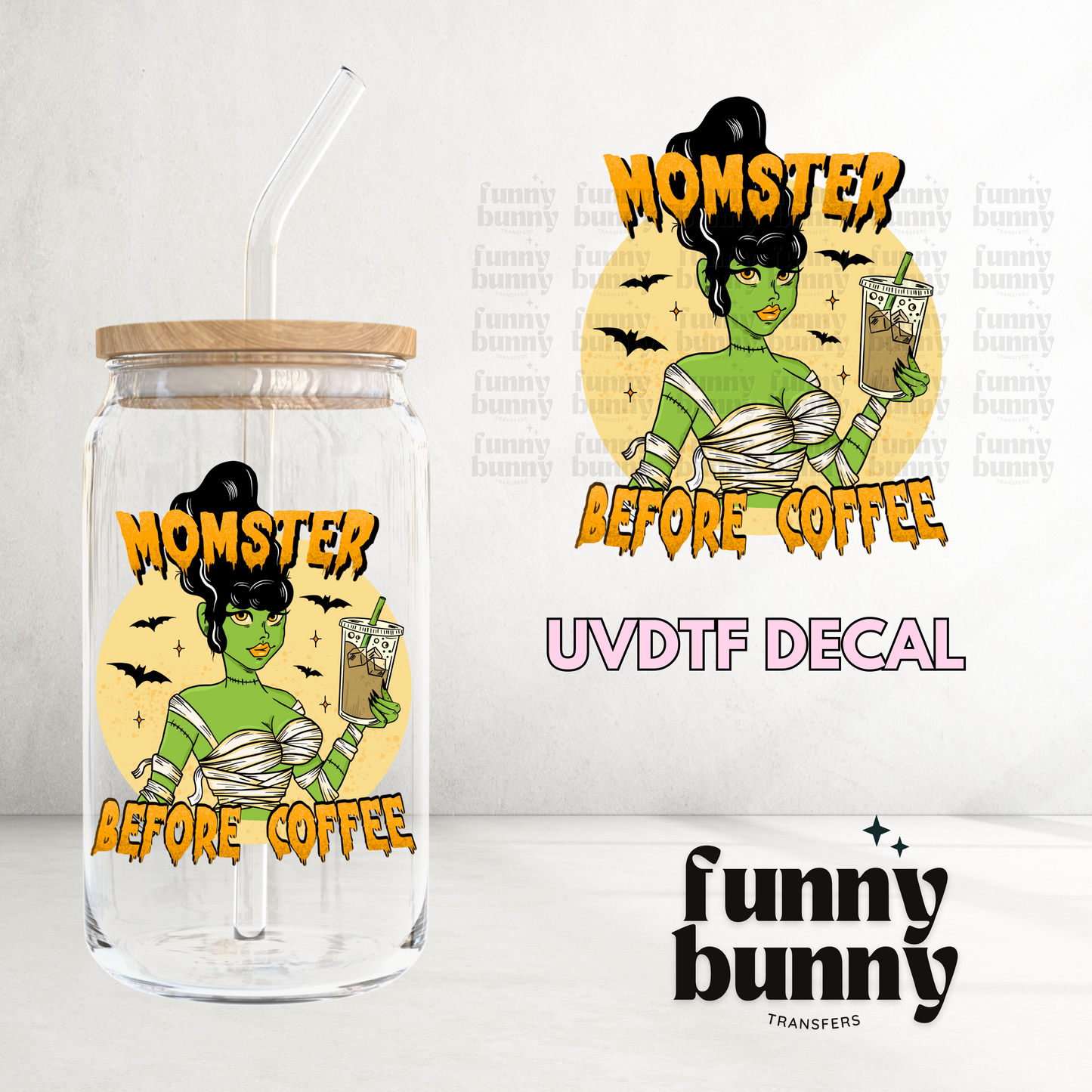 Monster Before Coffee - UVDTF Decal