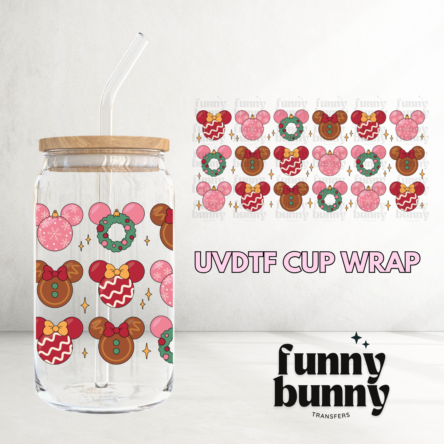 Mouse Ornaments - 16oz UVDTF Cup Wrap