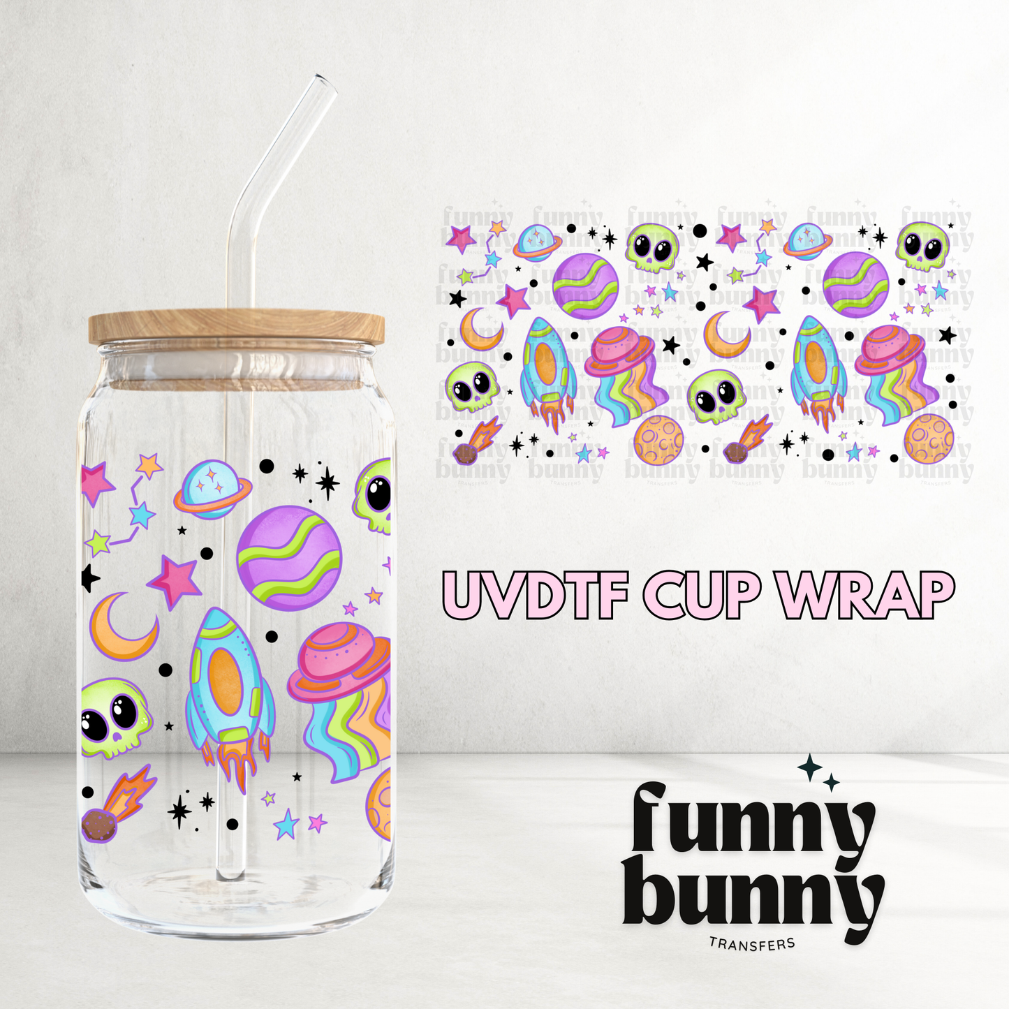 Neon Alien Star - 16oz UVDTF Cup Wrap