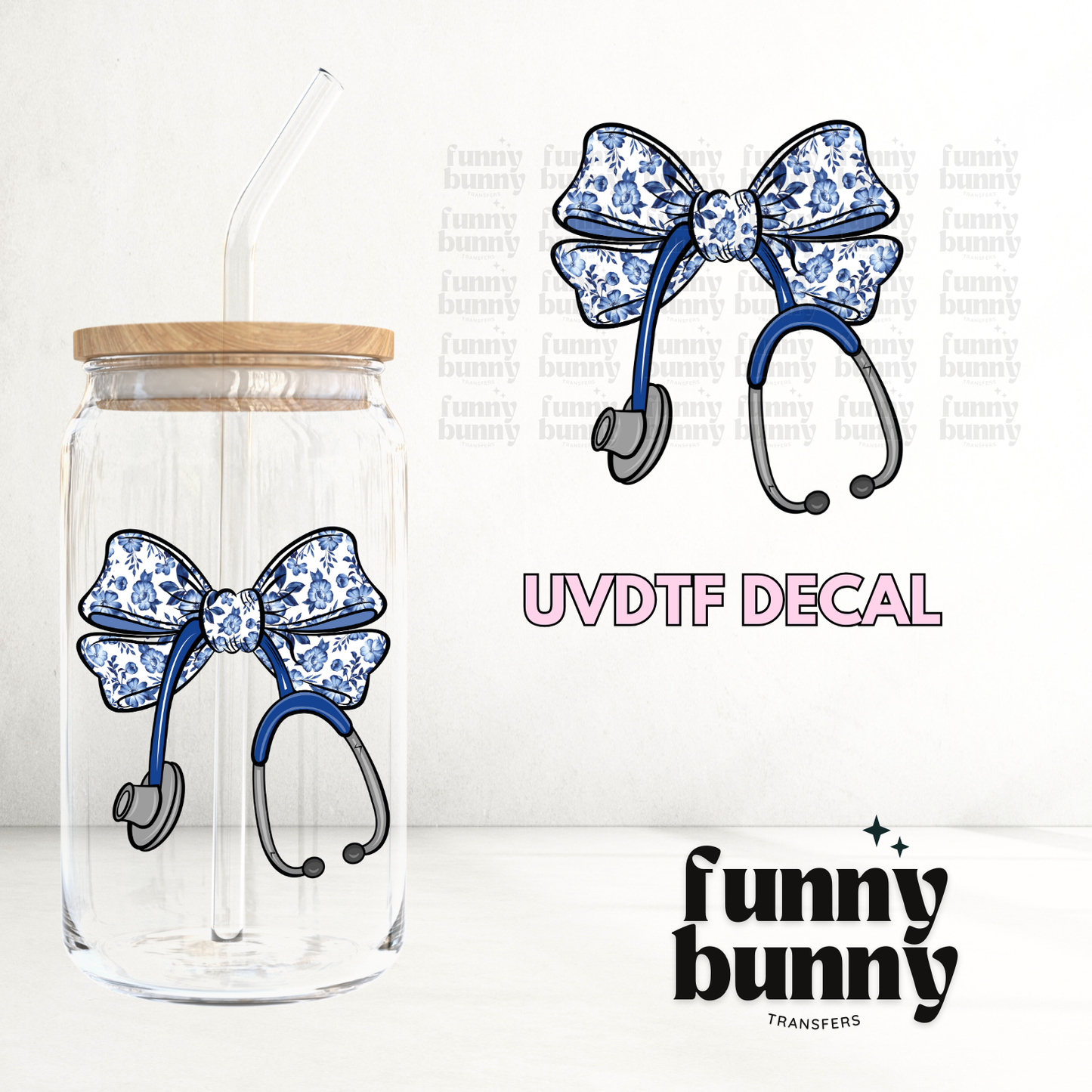 Nurse Floral Blue Bow - UVDTF Decal