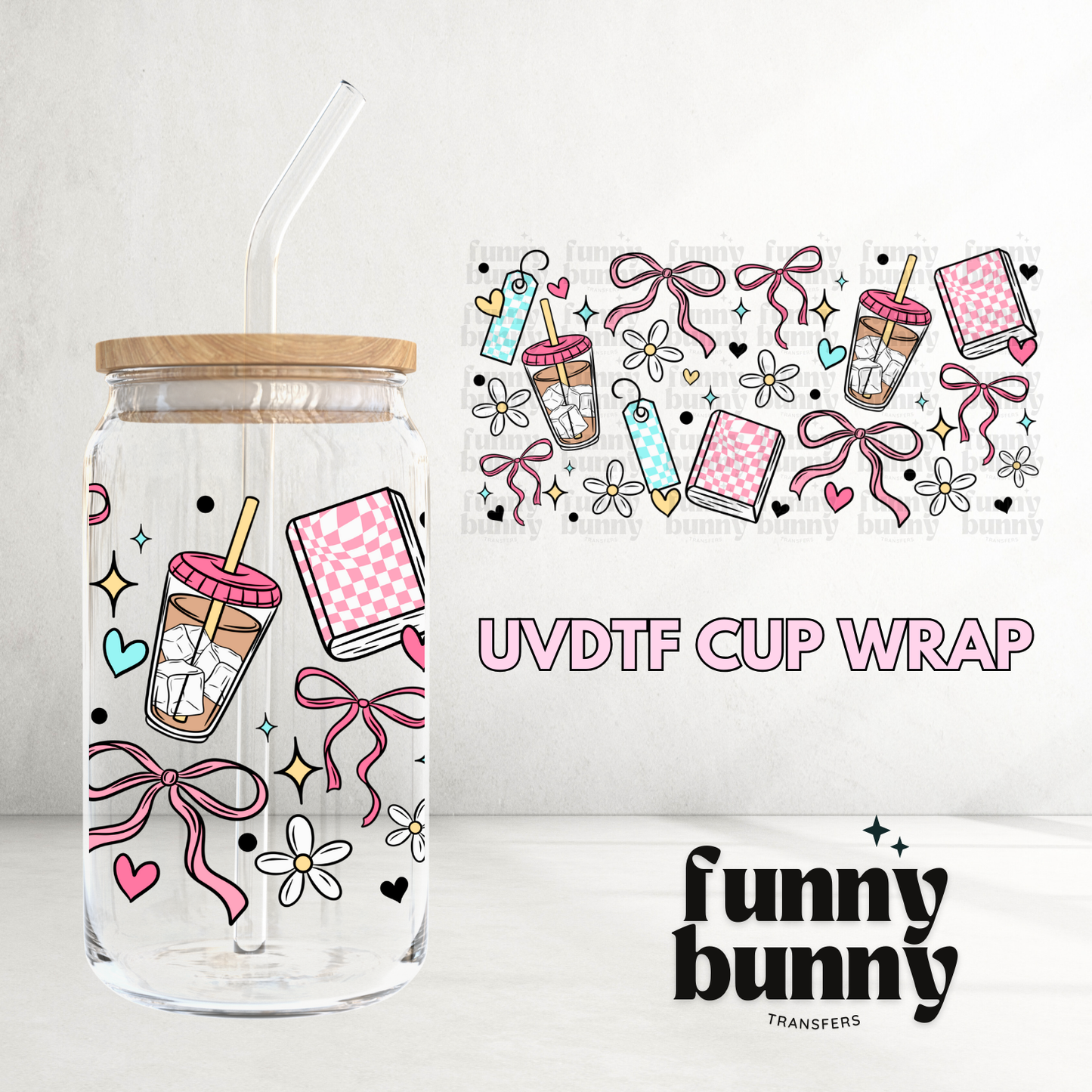 Pastel Girly Books - 16oz UVDTF Cup Wrap