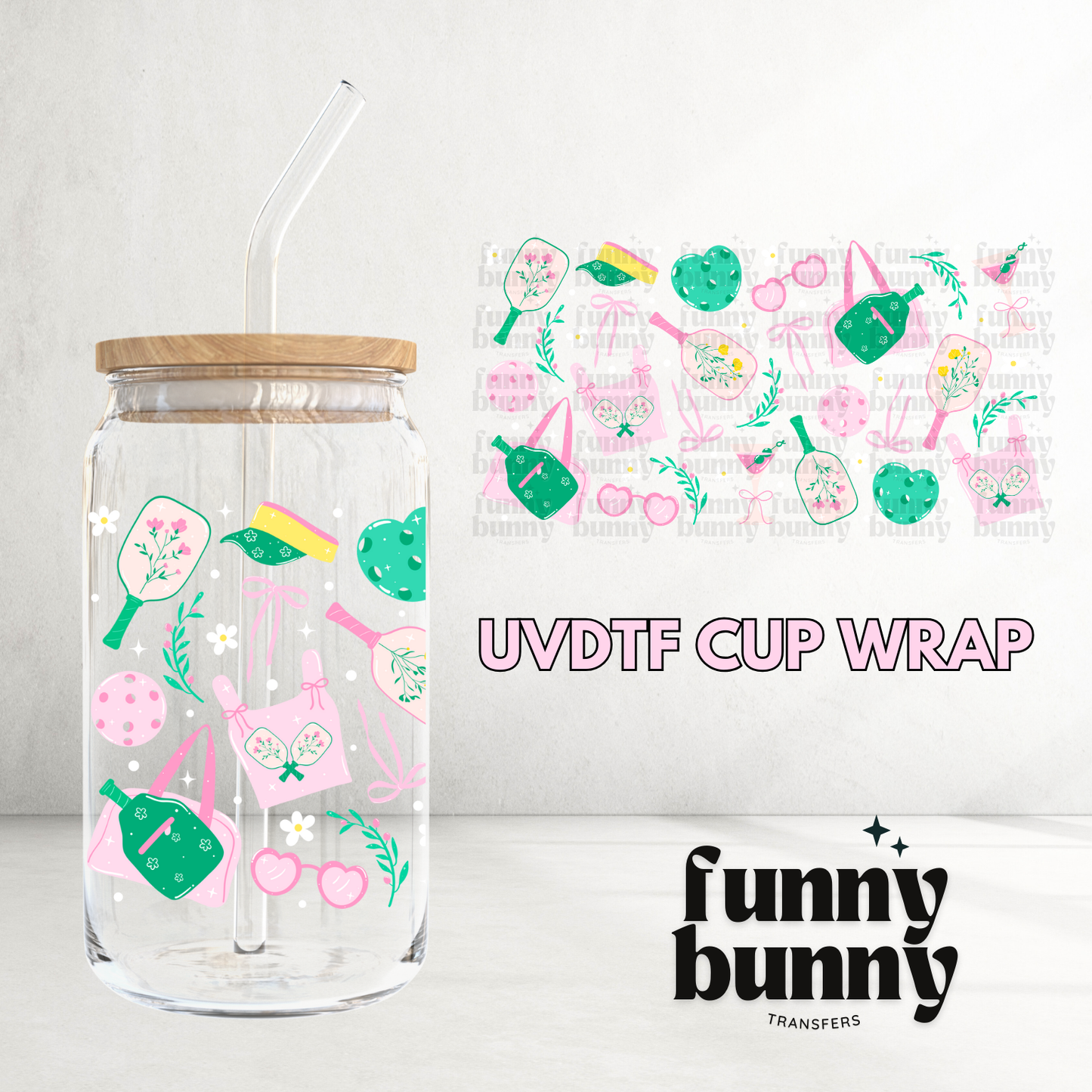 Pastel Pickellball Girlie - 16oz UVDTF Cup Wrap