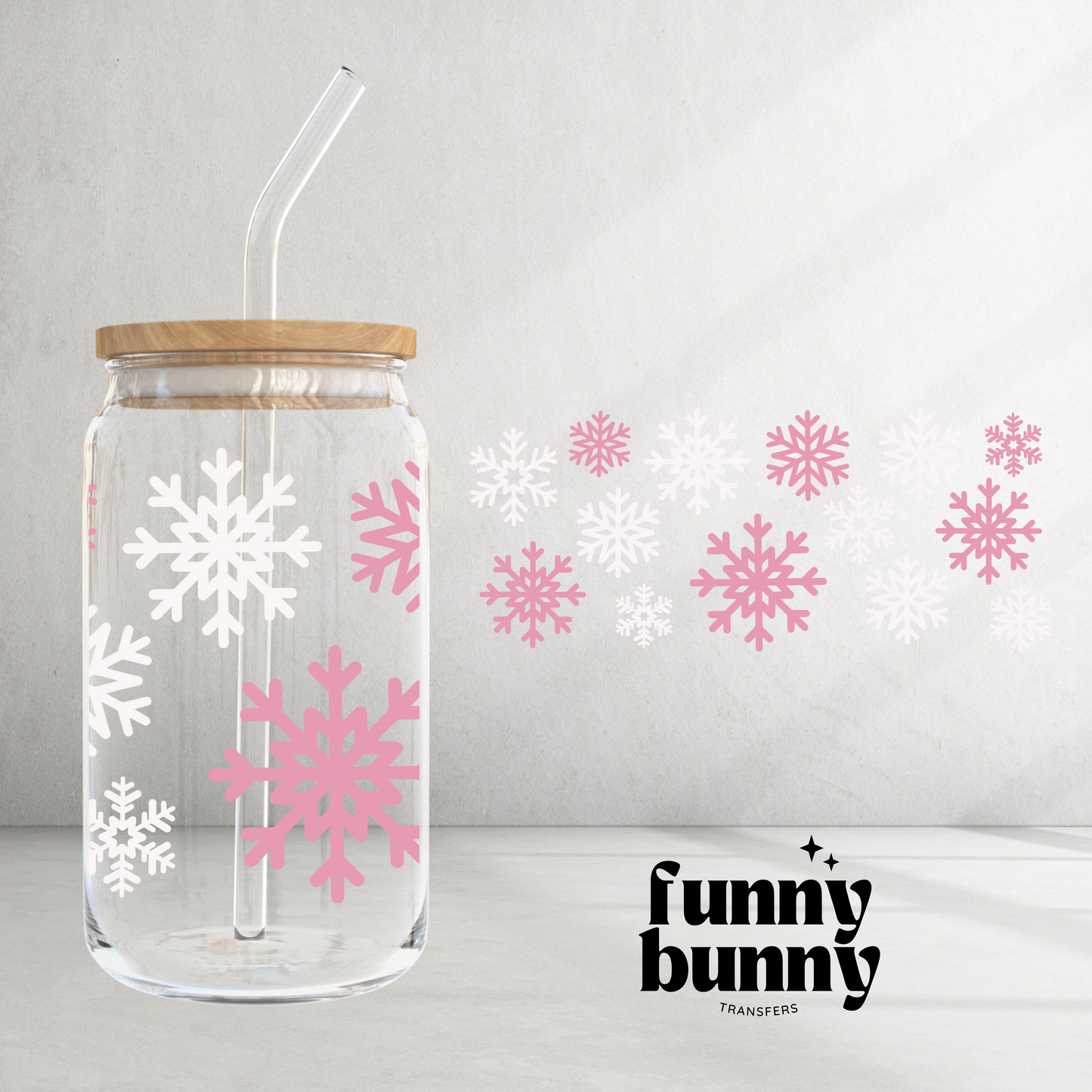 Pastel Pink Snow Flakes - 16oz UVDTF Cup Wrap
