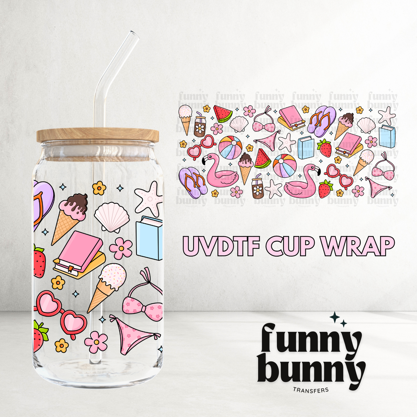 Pastel Summer Vibes Essentials - 16oz UVDTF Cup Wrap