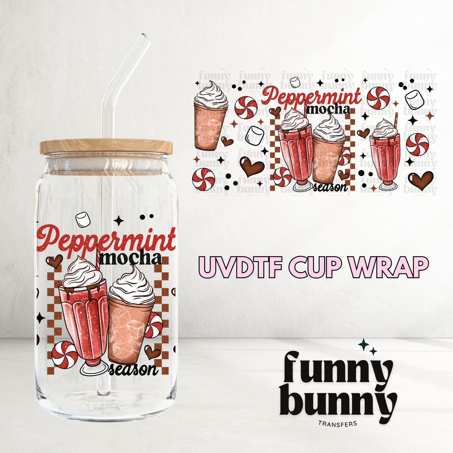 Peppermint Mocha Shake - 16oz UVDTF Cup Wrap