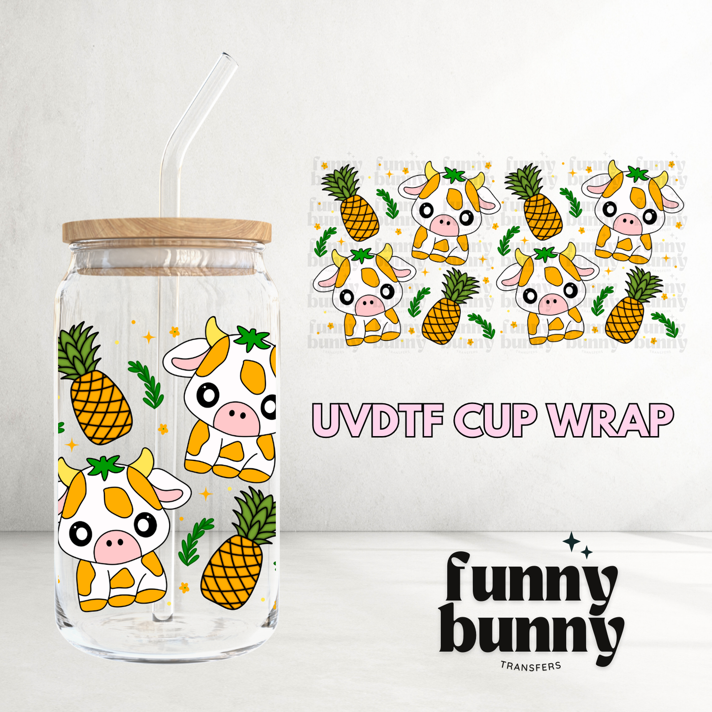 Pineapple Cow Cutie - 16oz UVDTF Cup Wrap