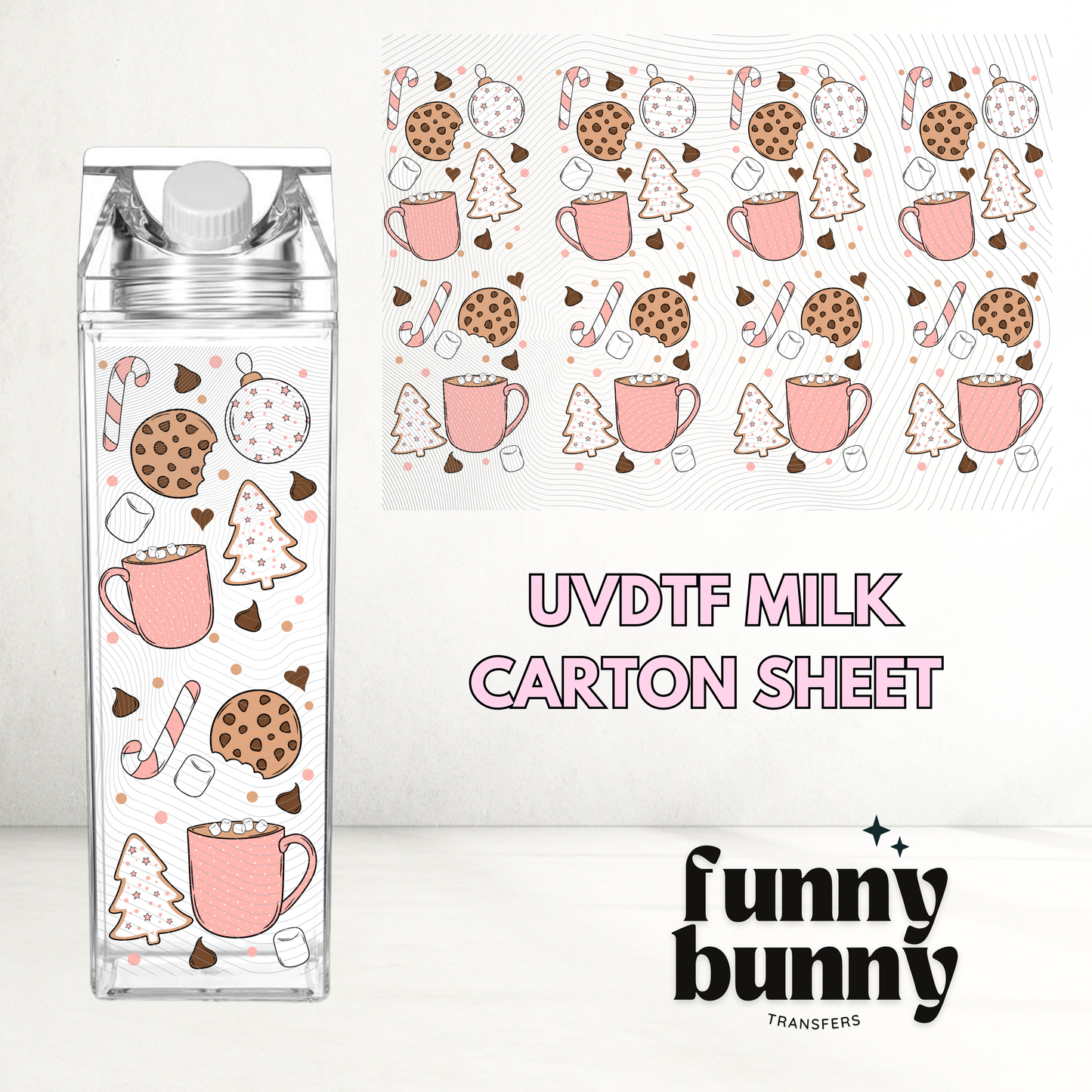 Pink Christmas Cookies- Milk Carton UVDTF Decals